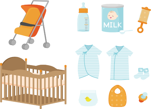 赤ちゃんに必要な衣類や道具の画像