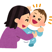 赤ちゃんをこしょこしょして笑わせているママのイラスト