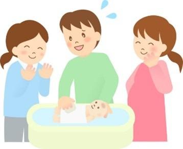 沐浴を練習しているパパの画像